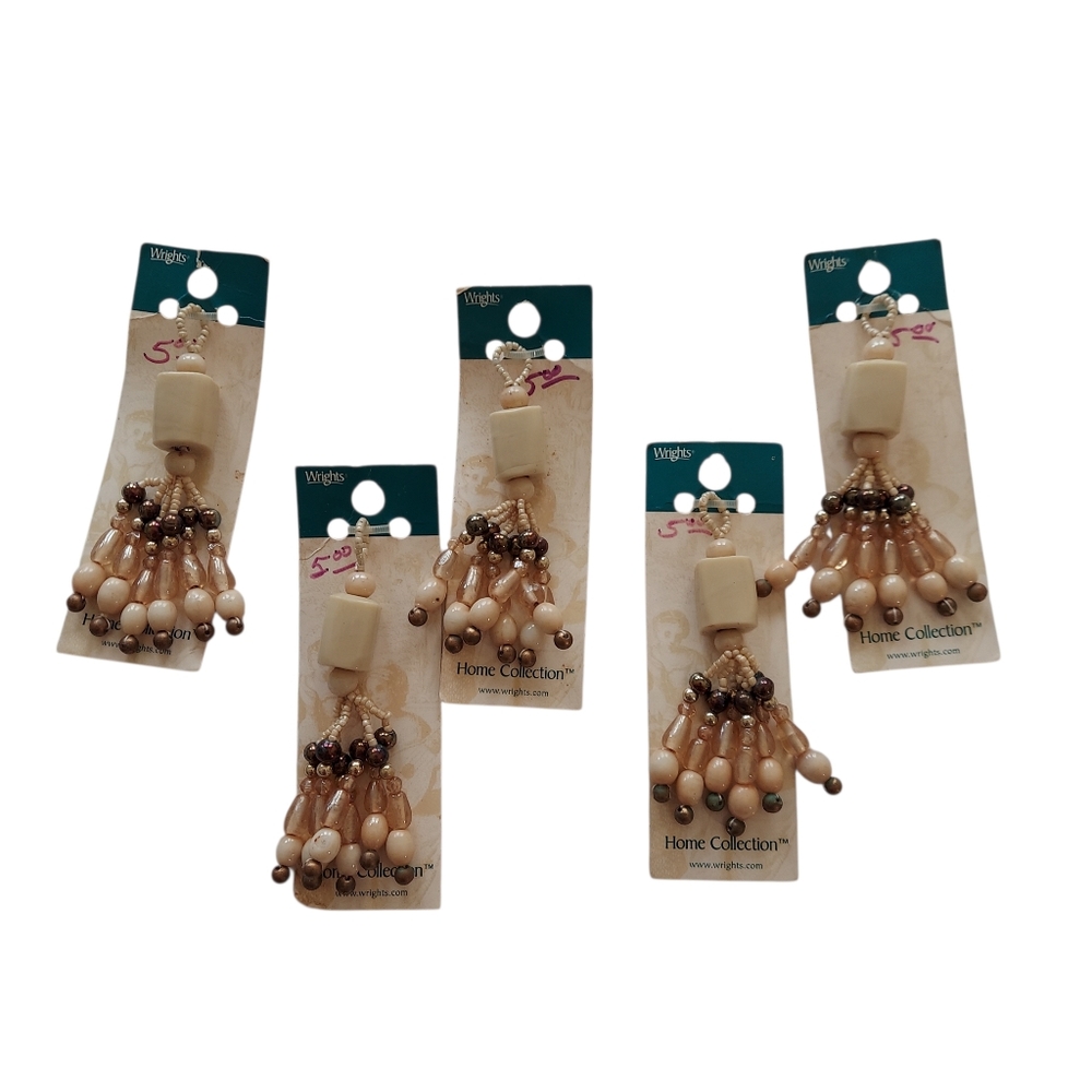 Beaded Tassel Curtain Tiebacks - Cream, Browns, Gold - Set Of 5 -- NWT